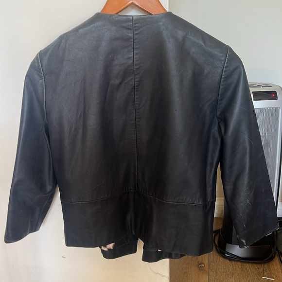 Ted Baker navy leather bomber jacket size 1/XS - Picture 2 of 6